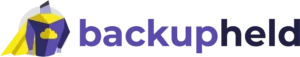 Backupheld CyberFit Logo mit gelben und blauen Farben, das Cloud-Backup und Cyber-Sicherheit symbolisiert.