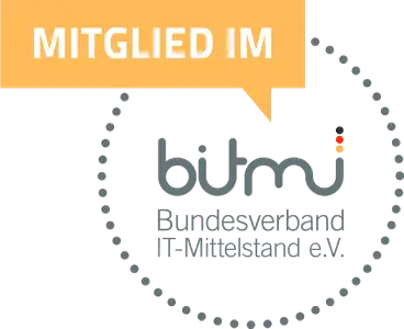 Logo des Bundesverband IT-Mittelstand e.V. mit dem Text 'Mitglied im' in orange.