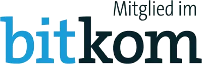 Logo von Bitkom, einem Verband der digitalen Wirtschaft in Deutschland, mit dem Text 'Mitglied im bitkom'.