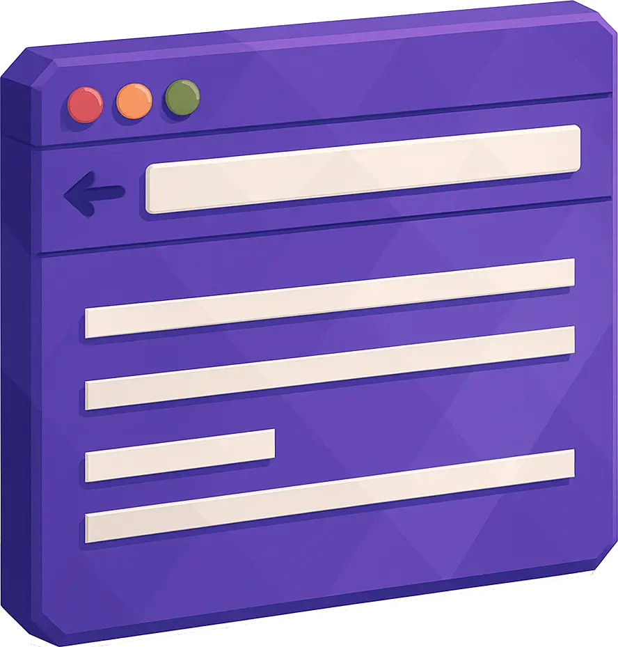 Grafische Darstellung eines lila Browserfensters mit Eingabefeldern und Schaltflächen.