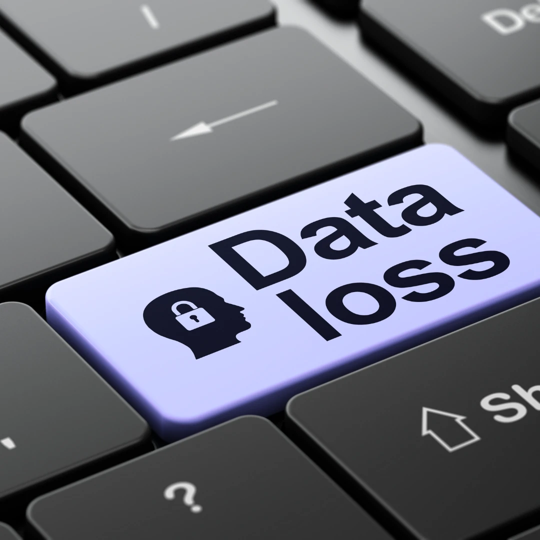 Tastaturtaste mit der Aufschrift 'Data loss' und einem Symbol für Datensicherheit.