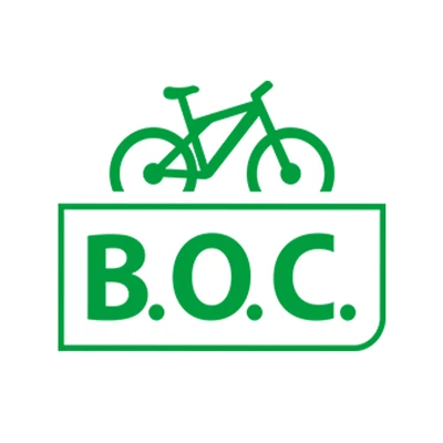 Logo der B.O.C. mit einem stilisierten Fahrrad in grüner Farbe auf weißem Hintergrund.