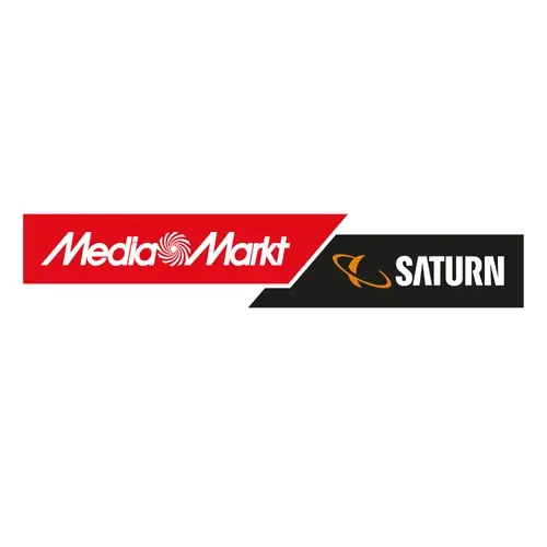 Logo von Media Markt und Saturn, bestehend aus rotem und schwarzem Design mit markanten Schriftzügen.